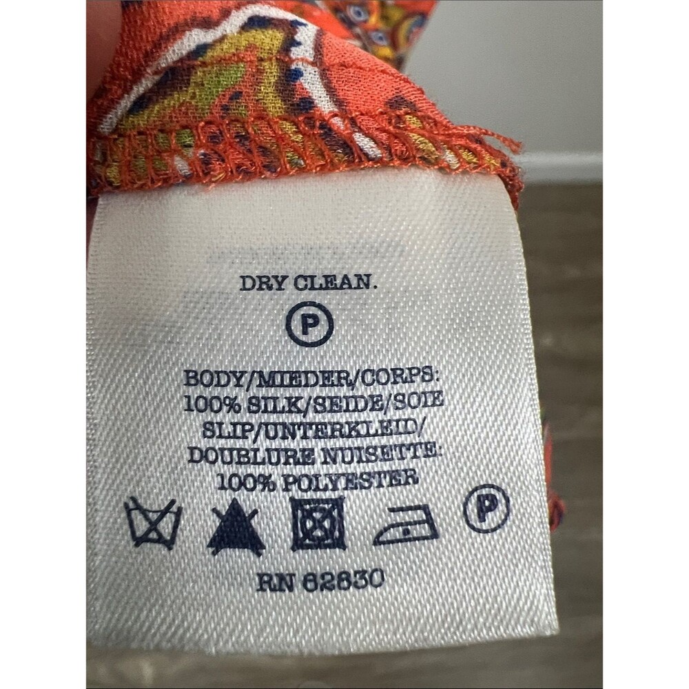 Land’s End Vintage-Inspired Silk Orange Paisley Ruffle V-Neck Knee Length Dress - Picture 5 of 6